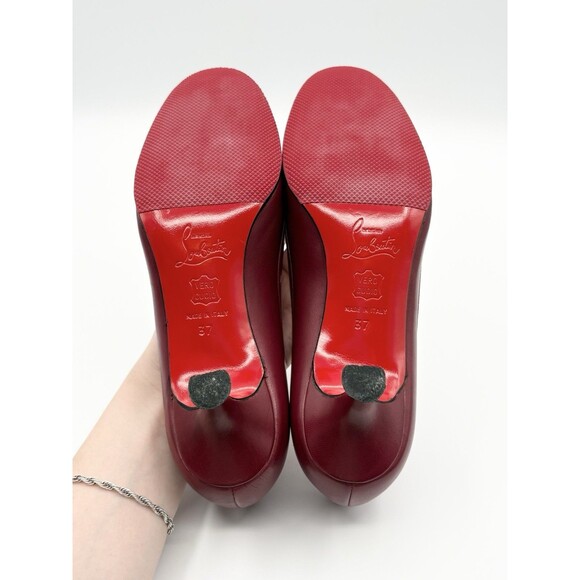 Christian Louboutin Red/Burgundy Ballet Style Kitten Heels Bow Accent Sz EU 37 7 - Picture 9 of 14